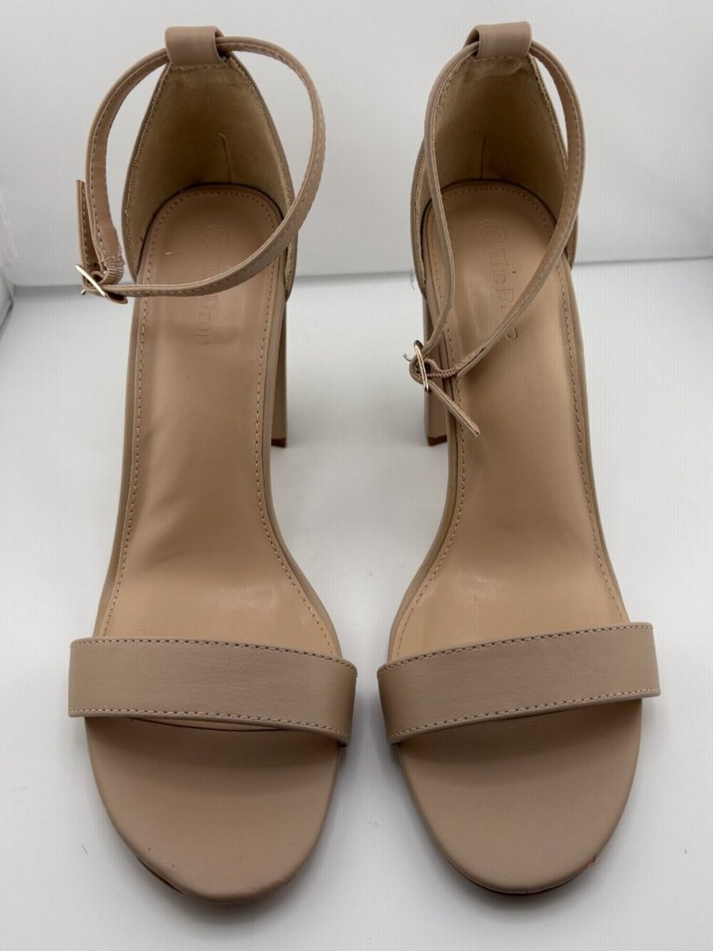 #S124 The Drop Rebecca Strappy High Block Heel Sandal Beige, US 9.5